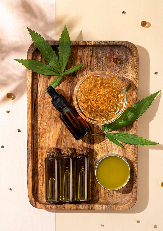 Natural cannabis oil bottle arrangement